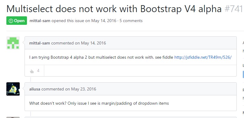 Multiselect does not  do the job  using Bootstrap V4 alpha