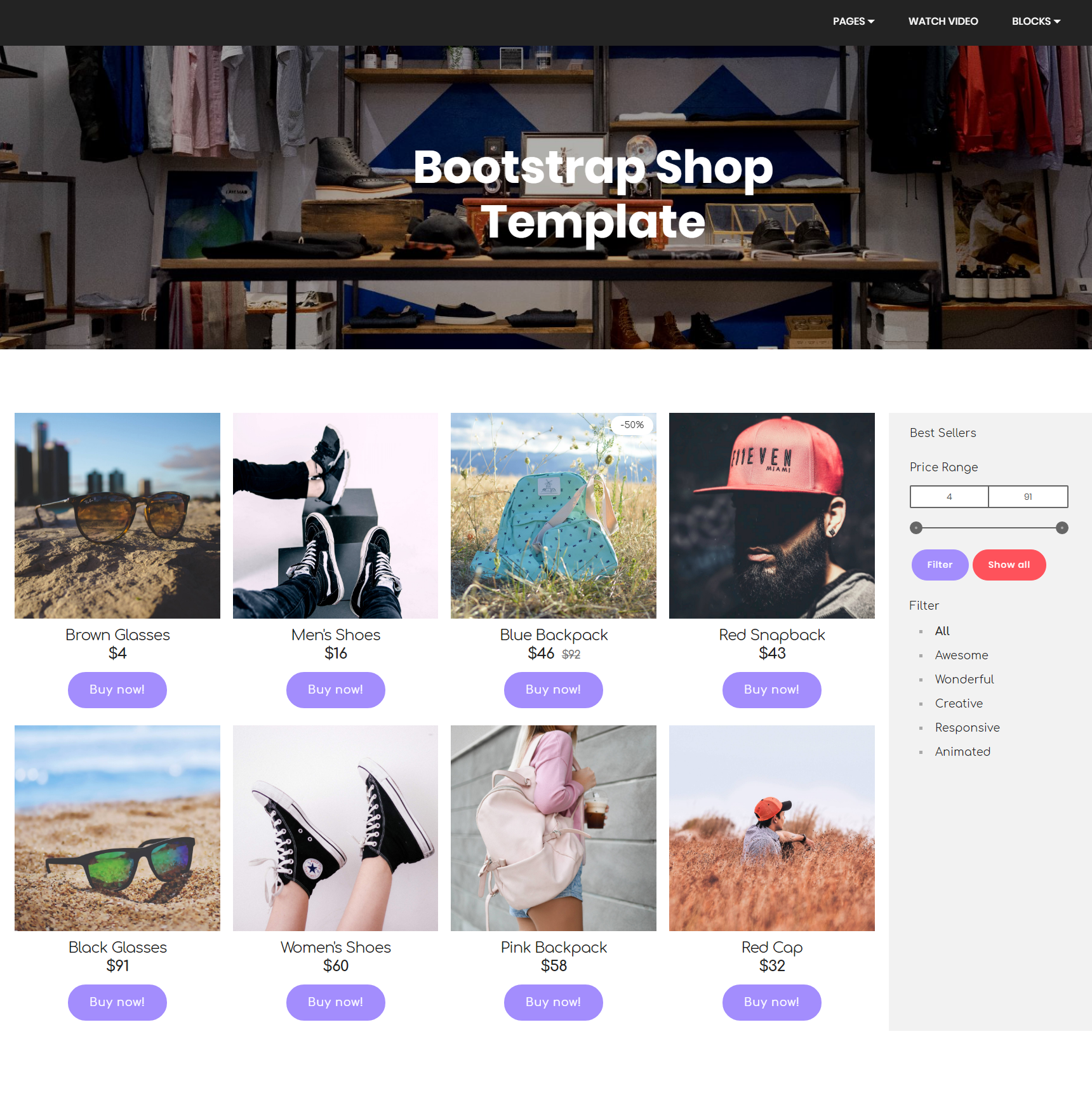 Free Bootstrap Shop Themes