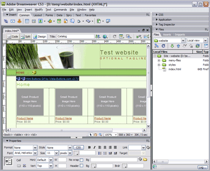 Design mode in Dreamweaver