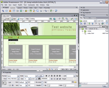 Insert menu in Dreamweaver